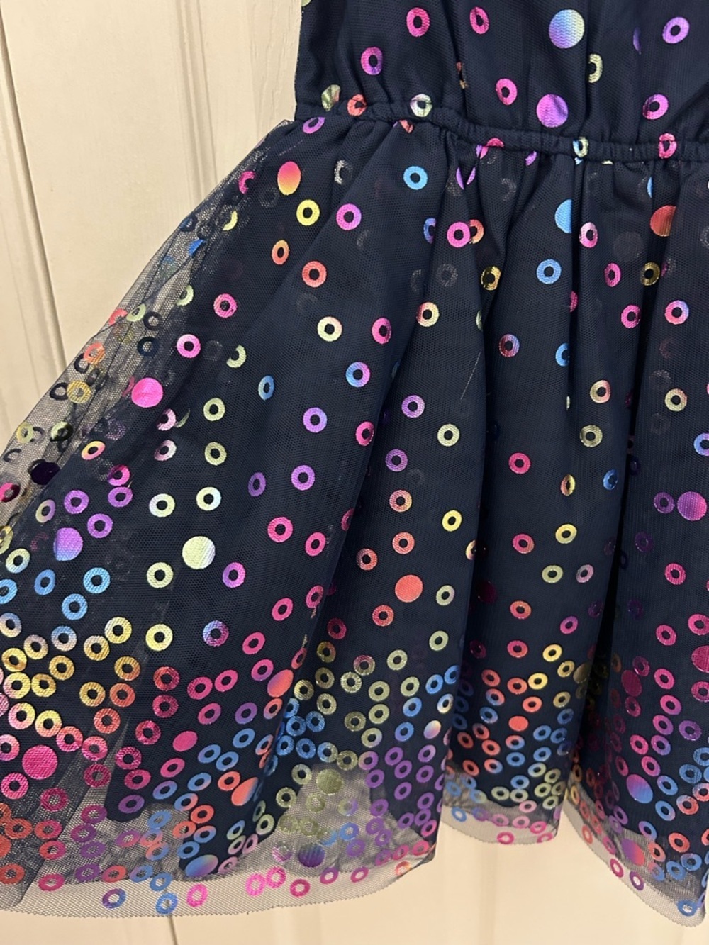 Navy Tulle Dress with Iridescent Polka Dots, Sz 7-8 - Picture 2 of 7